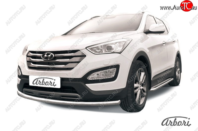 12 149 р. Защита переднего бампера Arbori (нержавейка, 1 труба d57 mm). Hyundai Santa Fe DM дорестайлинг (2012-2016)  с доставкой в г. Екатеринбург