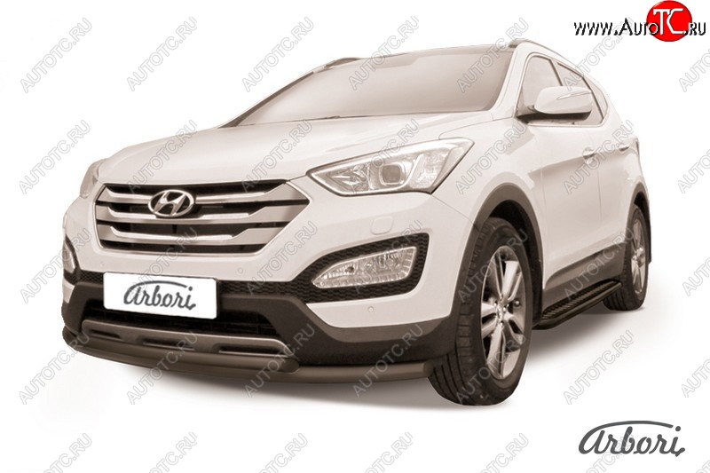 6 929 р. Защита переднего бампера Arbori (черная, 2 трубы d57 и 42 mm) Hyundai Santa Fe DM дорестайлинг (2012-2016)  с доставкой в г. Екатеринбург