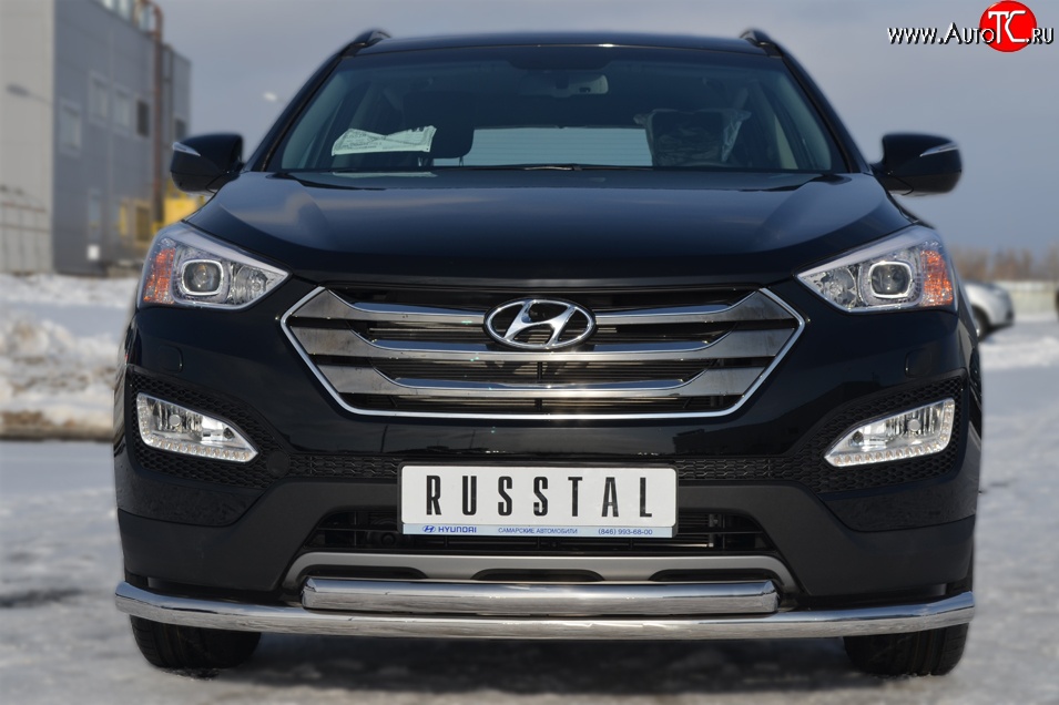 16 249 р. Защита переднего бампера (2 трубыØ63 мм, нержавейка) SLITKOFF Hyundai Santa Fe DM дорестайлинг (2012-2016)  с доставкой в г. Екатеринбург