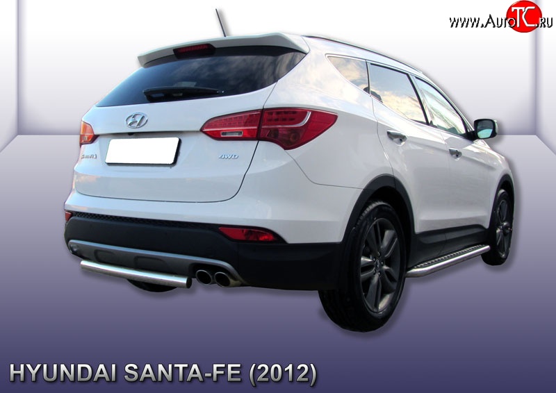 11 899 р. Защита заднего бампера из короткой трубы диаметром 57 мм Slitkoff  Hyundai Santa Fe  DM (2012-2016) дорестайлинг (Нержавейка, Полированная)  с доставкой в г. Екатеринбург