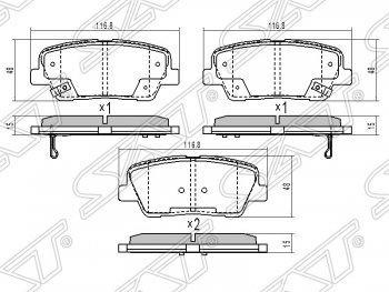 799 р. Колодки тормозные SAT (задние)  Hyundai Santa Fe  CM (2009-2012) рестайлинг  с доставкой в г. Екатеринбург. Увеличить фотографию 1