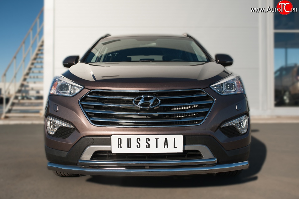 10 649 р. Защита переднего бампера (2 трубыØ63 и 42 мм, нержавейка) Russtal  Hyundai Grand Santa Fe  1 DM (2013-2016) дорестайлинг  с доставкой в г. Екатеринбург