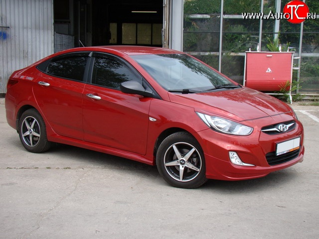 4 749 р. Пороги накладки Sport v2 Hyundai Solaris RBr седан дорестайлинг (2010-2014) (Неокрашенные)  с доставкой в г. Екатеринбург