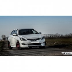 4 499 р. Накладка на передний бампер TopKontur Design Hyundai Solaris RBr седан рестайлинг (2014-2017) (Глянец под окраску, Неокрашенная)  с доставкой в г. Екатеринбург. Увеличить фотографию 3