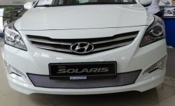 1 539 р. Сетка на бампер Russtal (хром)  Hyundai Solaris  RBr (2014-2017) седан рестайлинг  с доставкой в г. Екатеринбург. Увеличить фотографию 1