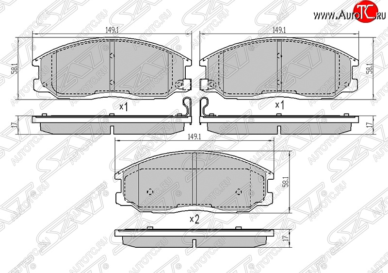 1 169 р. Колодки тормозные SAT (передние)  Hyundai Santa Fe  SM (2000-2012), KIA Sorento  BL (2002-2010), SSANGYONG Actyon  1 (2006-2010), SSANGYONG Actyon Sport (2006-2011), SSANGYONG Kyron (2005-2007)  с доставкой в г. Екатеринбург