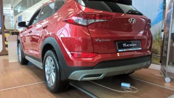 5 649 р. Накладка на задний бампер АвтоКрат Hyundai Tucson TL дорестайлинг (2015-2018) (Неокрашенная)  с доставкой в г. Екатеринбург. Увеличить фотографию 3