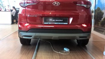 5 649 р. Накладка на задний бампер АвтоКрат Hyundai Tucson TL дорестайлинг (2015-2018) (Неокрашенная)  с доставкой в г. Екатеринбург. Увеличить фотографию 1