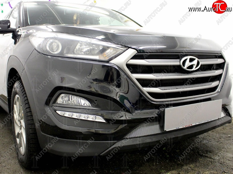 1 539 р. Защитная сетка на бампер Russtal (хром) Hyundai Tucson TL дорестайлинг (2015-2018)  с доставкой в г. Екатеринбург