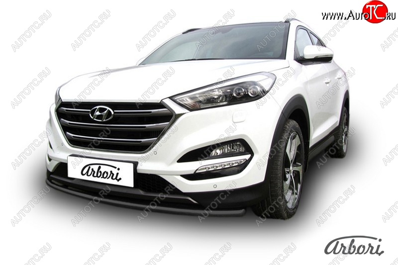 8 819 р. Защита переднего бампера Arbori (черная, 1 труба d42 mm). Hyundai Tucson TL дорестайлинг (2015-2018)  с доставкой в г. Екатеринбург