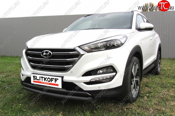 8 899 р. Защита переднего бампера из трубы d57 Slitkoff Hyundai Tucson TL дорестайлинг (2015-2018) (Цвет: серебристый)  с доставкой в г. Екатеринбург