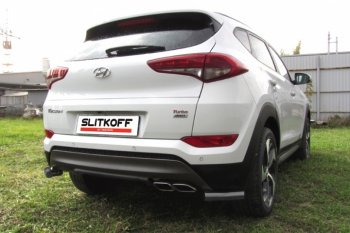 Защита заднего бампера из уголков d57 Slitkoff Hyundai (Хюндаи) Tucson (Туссон)  TL (2015-2018) TL дорестайлинг