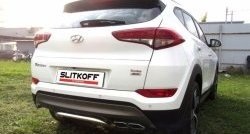 11 399 р. Защита заднего бампера диаметром 42 мм с изгибом Slitkoff  Hyundai Tucson  TL (2015-2018) дорестайлинг (Нержавейка, Полированная)  с доставкой в г. Екатеринбург. Увеличить фотографию 1