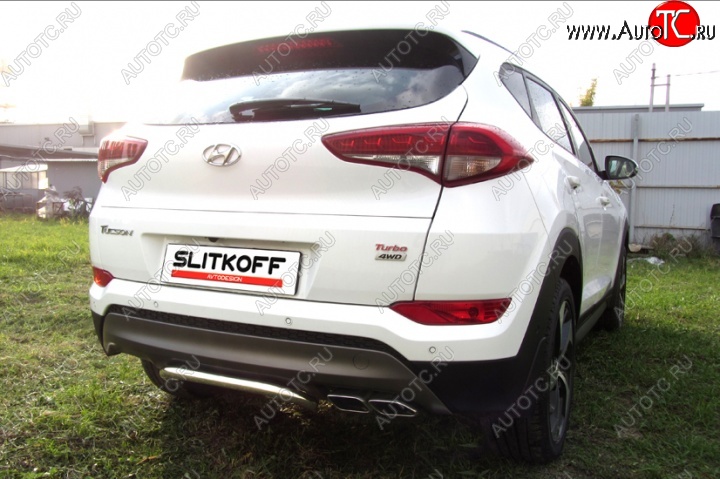 11 399 р. Защита заднего бампера диаметром 42 мм с изгибом Slitkoff  Hyundai Tucson  TL (2015-2018) дорестайлинг (Нержавейка, Полированная)  с доставкой в г. Екатеринбург