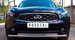 Защита переднего бампера (2 трубыØ63 и 42 мм, нержавейка) Russtal INFINITI QX70 S51 (2013-2020)