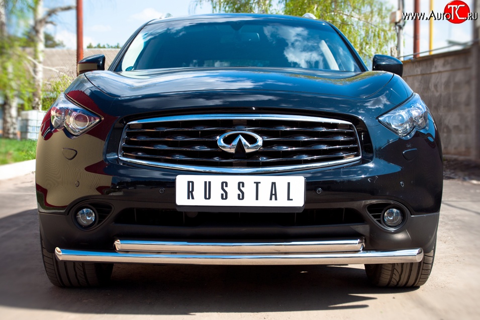 22 399 р. Защита переднего бампера (2 трубыØ63 мм, нержавейка) Russtal INFINITI QX70 S51 (2013-2020)  с доставкой в г. Екатеринбург