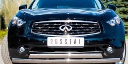 Защита переднего бампера (2 трубыØ75х42 мм, нержавейка, дизель) Russtal INFINITI QX70 S51 (2013-2020)