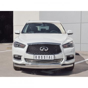 27 999 р. Защита переднего бампера (2 трубыØ75х42 мм, нержавейка) Russtal INFINITI QX60 L50 рестайлинг (2016-2021)  с доставкой в г. Екатеринбург. Увеличить фотографию 2