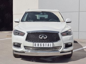 Защита переднего бампера (2 трубыØ75х42 мм, нержавейка) Russtal INFINITI QX60 L50 рестайлинг (2016-2021)