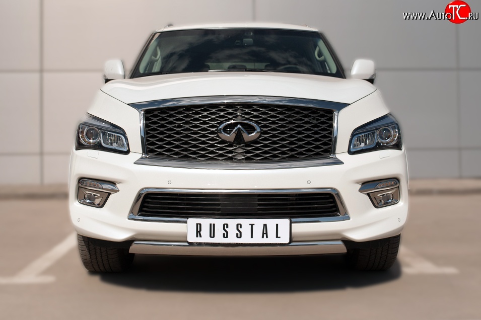 20 999 р. Защита переднего бампера (Ø75х42 мм, нержавейка) Russtal INFINITI QX80 Z62 1-ый рестайлинг (2014-2018)  с доставкой в г. Екатеринбург