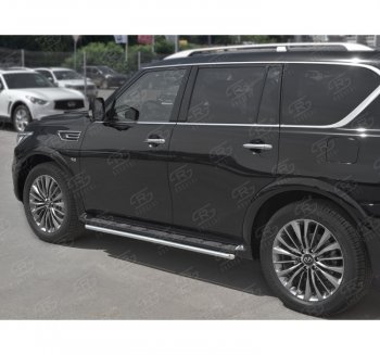 12 849 р. Защита порогов (Ø42 мм, нержавейка) Russtal INFINITI QX80 Z62 2-ой рестайлинг (2018-2024)  с доставкой в г. Екатеринбург. Увеличить фотографию 2