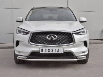 Защита переднего бампера (2 трубы Ø42 мм, нержавейка) Russtal INFINITI (Инфинити) Qx50 (КуХ50)  J55 (2017-2022) J55