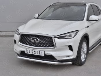 9 649 р. Защита переднего бампера Russtal (Ø63 мм волна, нержавейка)  INFINITI Qx50  J55 (2017-2022)  с доставкой в г. Екатеринбург. Увеличить фотографию 2