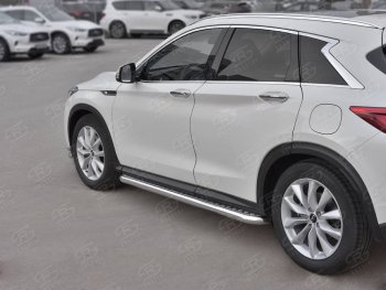 24 749 р. Порожки для ног Russtal (Ø63 мм) INFINITI Qx50 J55 (2017-2022) (Лист алюминиевый, труба - нержавейка)  с доставкой в г. Екатеринбург. Увеличить фотографию 1