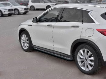 23 749 р. Порожки для ног Russtal (Ø63 мм) INFINITI Qx50 J55 (2017-2022) (Лист алюминиевый, труба - сталь окрашенная в черный цвет)  с доставкой в г. Екатеринбург. Увеличить фотографию 1