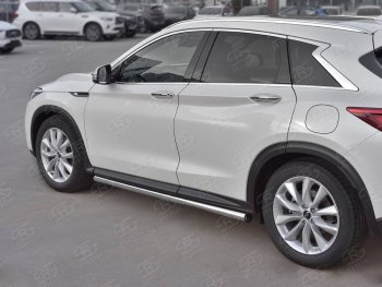 13 849 р. Защита порогов (Ø63 мм, нержавейка) Russtal INFINITI Qx50 J55 (2017-2022) (С пластиковыми заглушками на торцах)  с доставкой в г. Екатеринбург. Увеличить фотографию 1