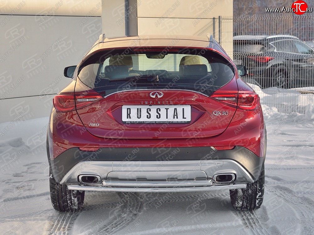 9 349 р. Защита заднего бампера (2 трубы Ø42 мм, нержавейка) Russtal INFINITI Qx50 J50 дорестайлинг (2013-2016)  с доставкой в г. Екатеринбург