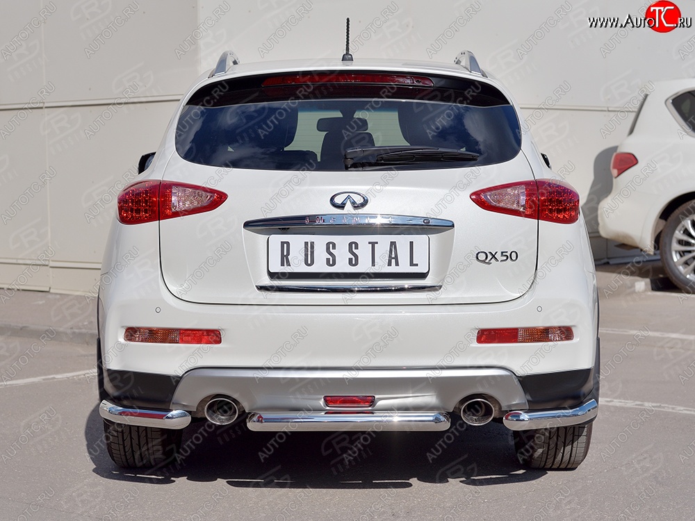 9 949 р. Защита заднего бампера (Ø63 мм уголки, нержавейка) Russtal  INFINITI Qx50  J50 (2015-2018) рестайлинг  с доставкой в г. Екатеринбург