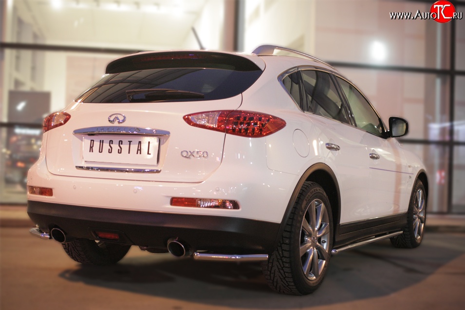 8 249 р. Защита заднего бампера (Ø42 мм уголки, нержавейка) Russtal  INFINITI Qx50  J50 (2013-2016) дорестайлинг  с доставкой в г. Екатеринбург