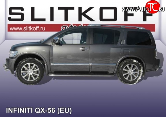 18 899 р. Защита порогов из круглой трубы диаметром 42 мм Slitkoff  INFINITI QX56  JA60 (2004-2010) дорестайлинг, рестайлинг (Нержавейка, Полированная)  с доставкой в г. Екатеринбург