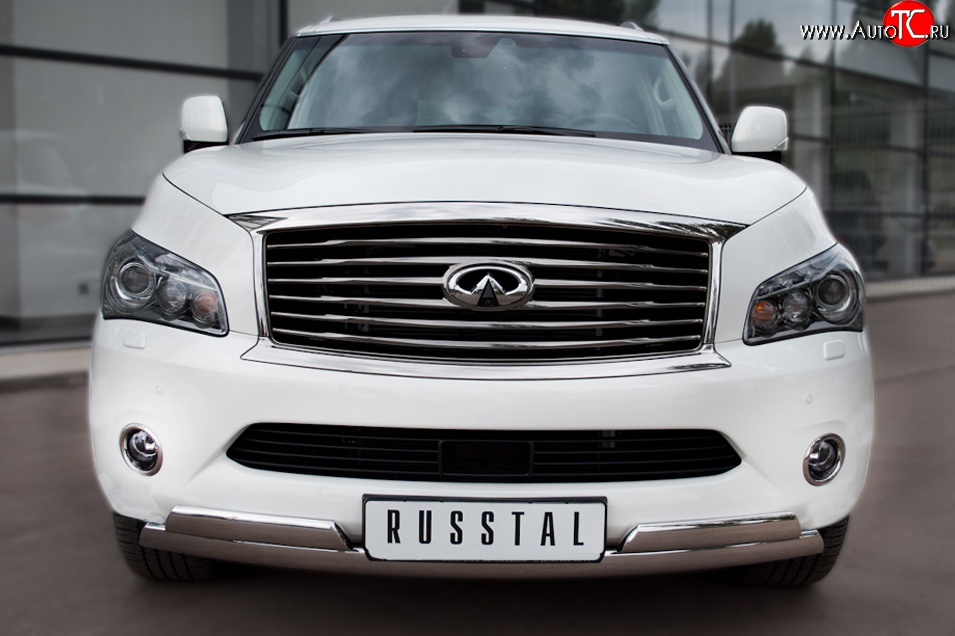 26 399 р. Защита переднего бампера (2 трубыØ76х42 мм, нержавейка) Russtal INFINITI QX56 Z62 (2010-2013)  с доставкой в г. Екатеринбург