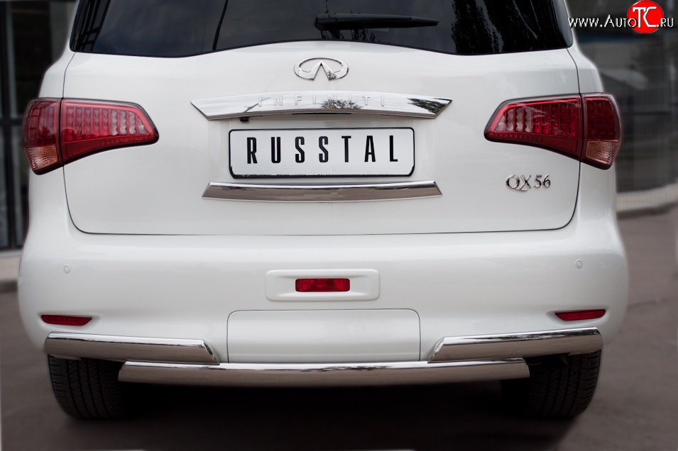 25 699 р. Защита заднего бампера (Ø75x42 мм, нержавейка) Russtal INFINITI QX56 Z62 (2010-2013)  с доставкой в г. Екатеринбург