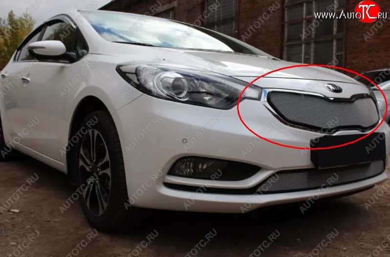 1 539 р. Сетка в решетку радиатора Russtal  KIA Cerato  3 YD (2013-2016) дорестайлинг седан (хром)  с доставкой в г. Екатеринбург