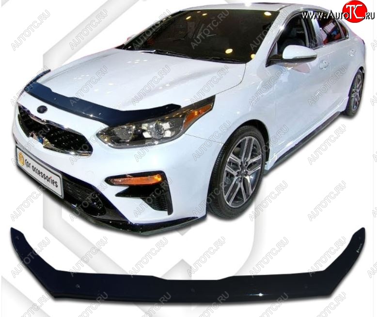 1 839 р. Дефлектор капота CA-Plastiс  KIA Cerato  4 BD (2018-2021) дорестайлинг седан, дорестайлинг, хэтчбэк (Classic черный, Без надписи)  с доставкой в г. Екатеринбург