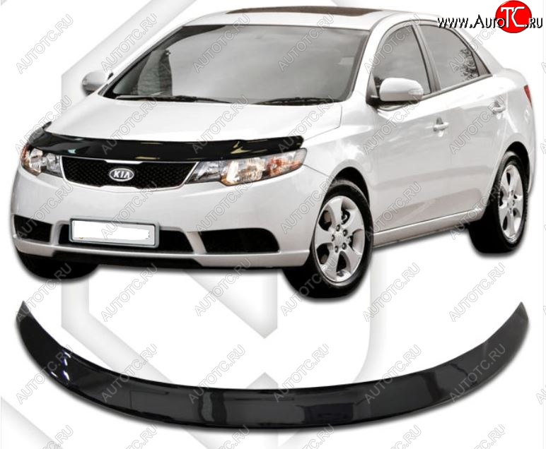 2 299 р. Дефлектор капота CA-Plastic  KIA Cerato  2 TD (2008-2013) седан (серия Classic черный, Без надписи)  с доставкой в г. Екатеринбург