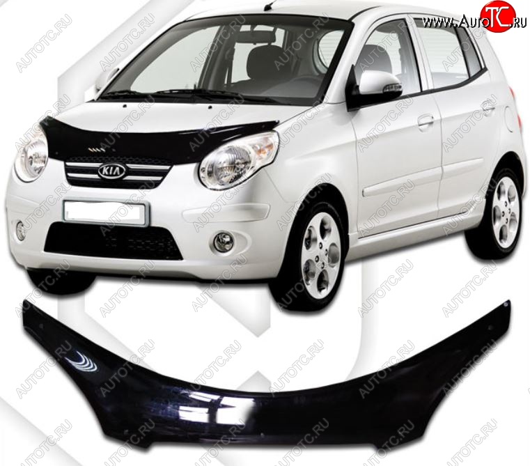 2 079 р. Дефлектор капота CA-Plastiс  KIA Picanto  1 SA хэтчбэк 5 дв. (2007-2011) 1-ый рестайлинг, 2-ой рестайлинг (Classic черный, Без надписи)  с доставкой в г. Екатеринбург