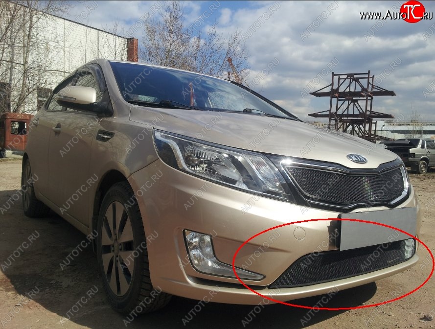 2 199 р. Нижняя защитная сетка на бампер Russtal (черная) KIA Rio 3 QB дорестайлингхэтчбек5дв. (2011-2015)  с доставкой в г. Екатеринбург