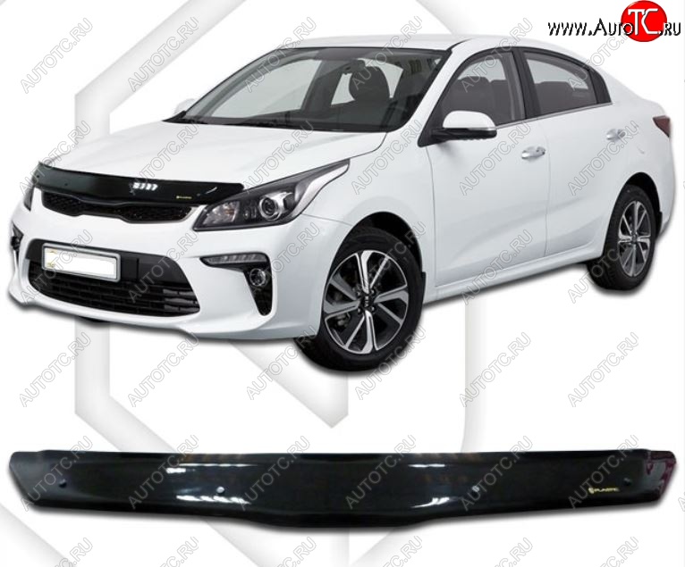 1 839 р. Дефлектор капота CA-Plastiс KIA Rio 4 FB дорестайлинг седан (2016-2020) (Classic черный, Без надписи)  с доставкой в г. Екатеринбург