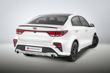 17 999 р. Задний бампер Kudos  KIA Rio  4 FB (2016-2020) дорестайлинг седан (Под парктроник и раздвоенный глушитель, Неокрашенный)  с доставкой в г. Екатеринбург. Увеличить фотографию 2