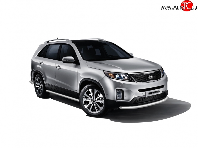 10 699 р. Защита порогов из круглой трубы диаметром 63 мм Petroil Tuning  KIA Sorento  XM (2012-2015) рестайлинг (Нержавеющая полированная сталь)  с доставкой в г. Екатеринбург