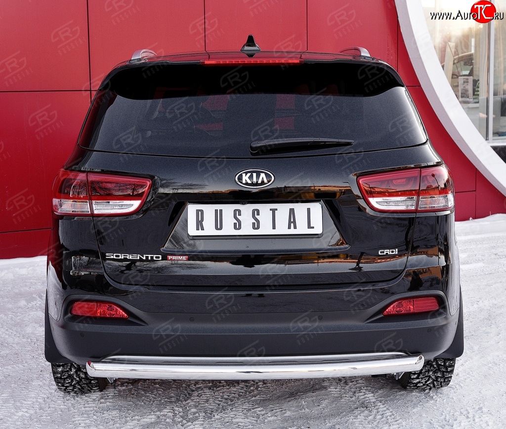 7 999 р. Защита заднего бампера (Ø75x42 мм, нержавейка) Russtal  KIA Sorento  UM/Prime (2014-2018) дорестайлинг  с доставкой в г. Екатеринбург