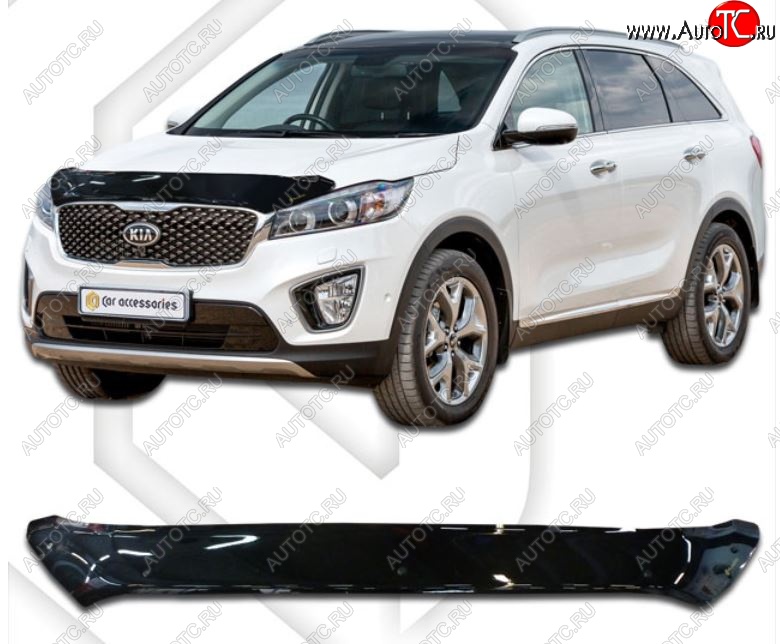 1 839 р. Дефлектор капота CA-Plastiс  KIA Sorento  UM/Prime (2014-2020) дорестайлинг, рестайлинг (Classic черный, Без надписи)  с доставкой в г. Екатеринбург