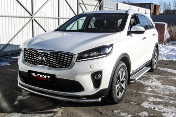 14 449 р. Защита переднего бампера Slitkoff (двойная, d57/42)  KIA Sorento  UM/Prime (2018-2020) рестайлинг (Нержавейка, Полированная)  с доставкой в г. Екатеринбург. Увеличить фотографию 1