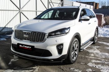 Защита переднего бампера Slitkoff (двойная, d57/42) KIA (КИА) Sorento (соренто)  UM/Prime (2018-2020) UM/Prime рестайлинг  (Сталь с полимерным покрытием. Цвет: чёрный)