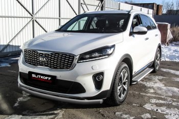 Защита переднего бампера Slitkoff (двойная, d57/42) KIA (КИА) Sorento (соренто)  UM/Prime (2018-2020) UM/Prime рестайлинг  (Сталь с полимерным покрытием. Цвет: серебристый)