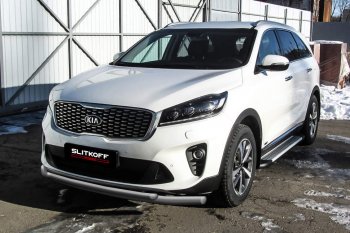 10 499 р. Защита переднего бампера Slitkoff (двойная, d57/42)  KIA Sorento  UM/Prime (2018-2020) рестайлинг (Сталь с полимерным покрытием. Цвет: серебристый)  с доставкой в г. Екатеринбург. Увеличить фотографию 1